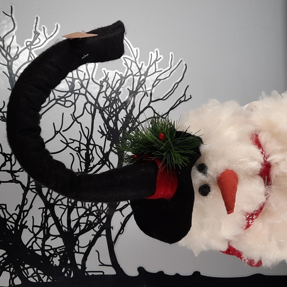 Tall Wired Stovetop Hat Fluffy Snowman Figure Sitter Winter Holiday Gift Decor - Picture 3 of 8